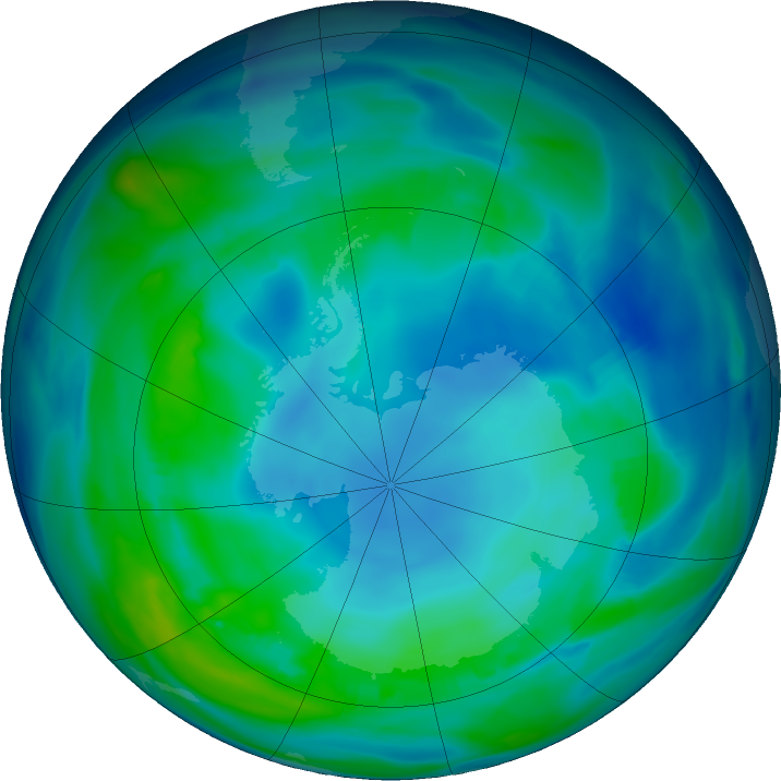 Antarctic ozone map for 15 May 2019